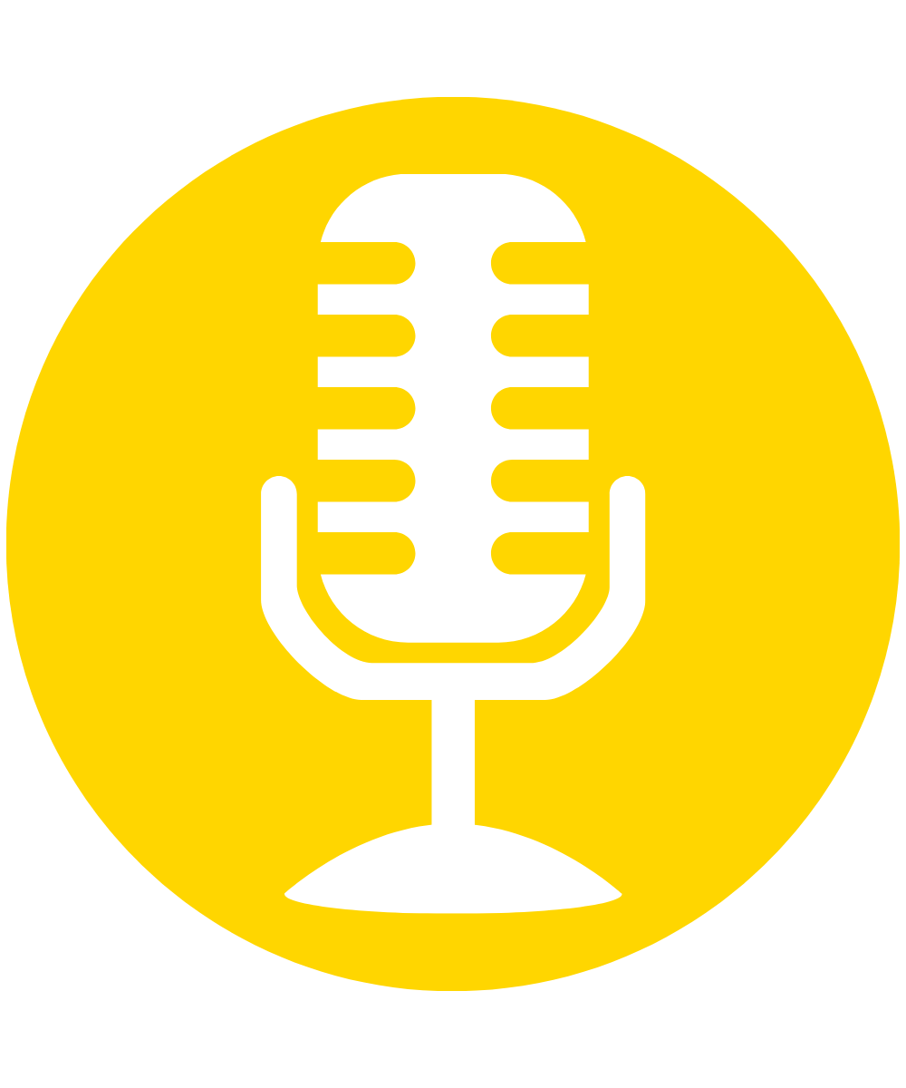 illustratie van witte podcast microfoon op gele achtergrond